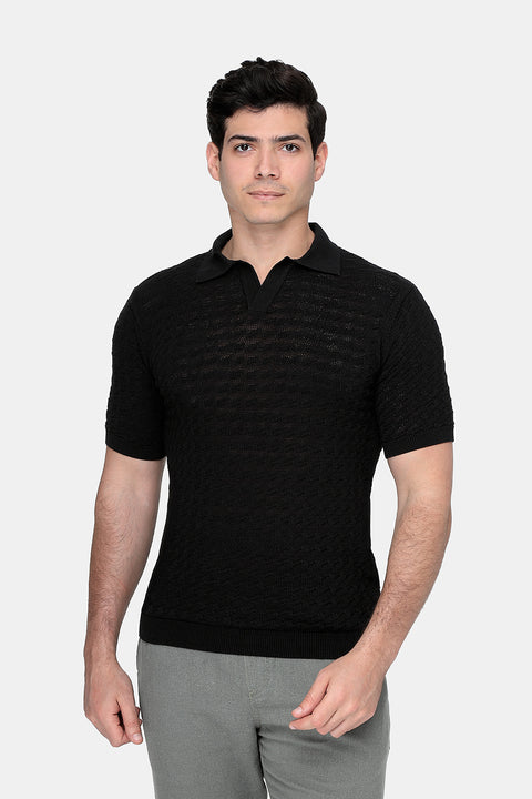Polo Shirt Regular Fit Knitted Black