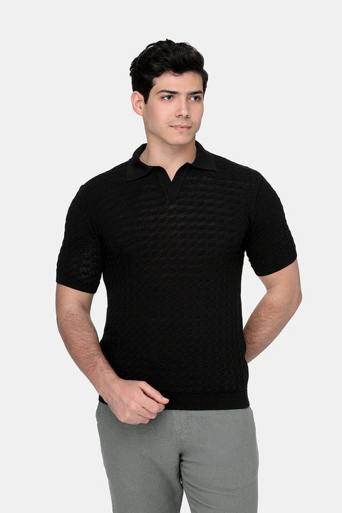 Polo Shirt Regular Fit Knitted Black