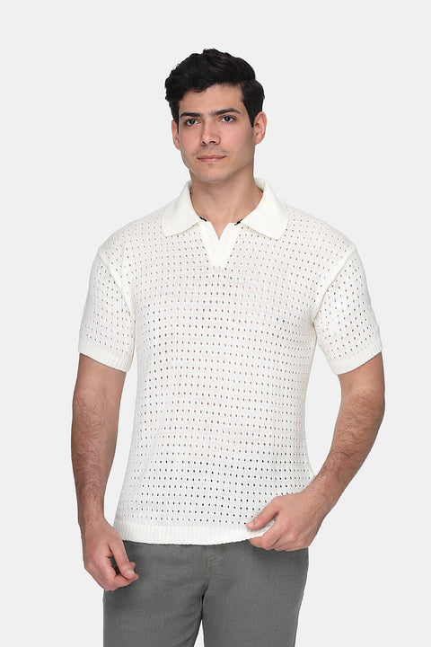 Polo Shirt Regular Fit Knitted Off White