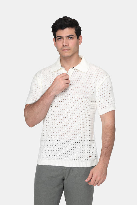 Polo Shirt Regular Fit Knitted Off White