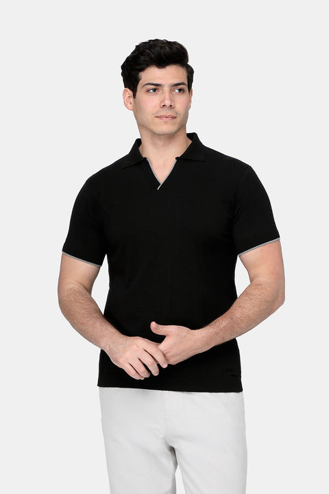 Polo Shirt Regular Fit Knitted Black