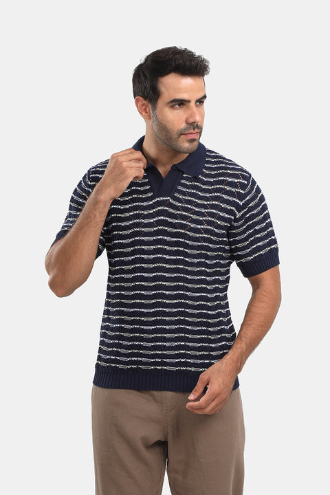 Polo Shirt Relax Fit Knitted Dark Blue