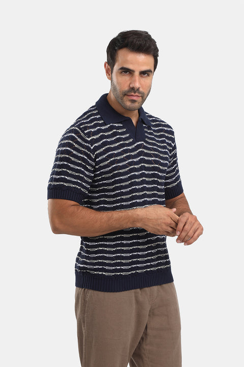 Polo Shirt Relax Fit Knitted Dark Blue