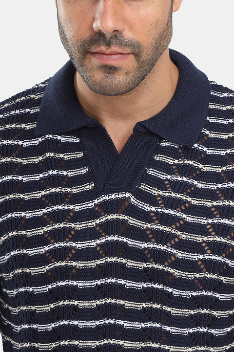 Polo Shirt Relax Fit Knitted Dark Blue