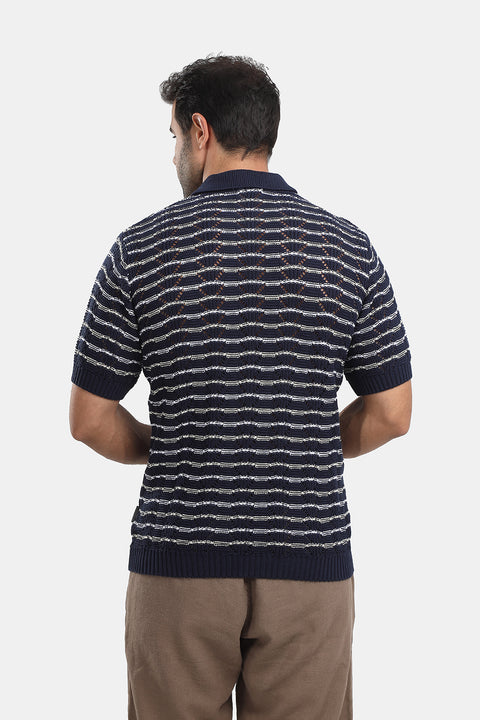 Polo Shirt Relax Fit Knitted Dark Blue
