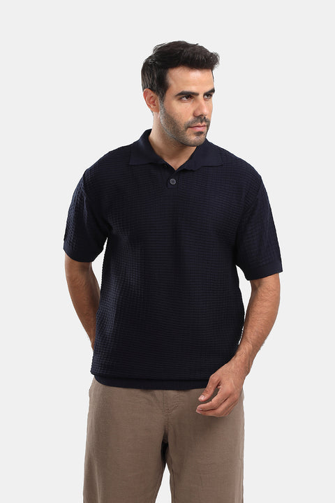 Polo Shirt Regular Fit Knitted Dark Blue