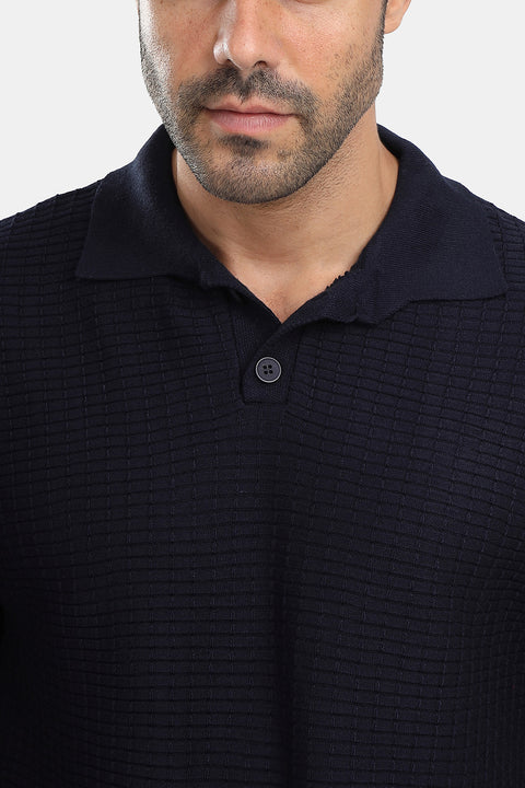 Polo Shirt Regular Fit Knitted Dark Blue