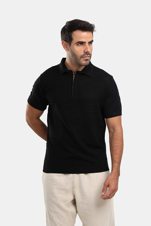 Polo Shirt Regular Fit Knitted Black