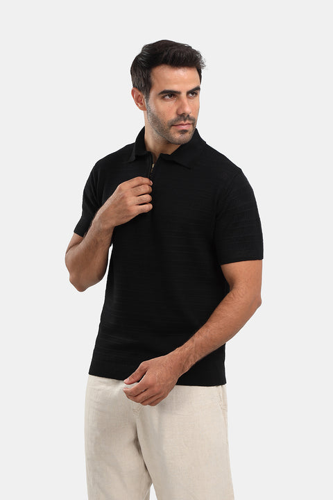 Polo Shirt Regular Fit Knitted Black