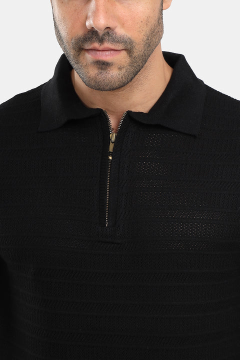 Polo Shirt Regular Fit Knitted Black