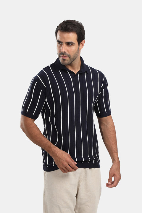 Polo Shirt Regular Fit Knitted Dark Blue