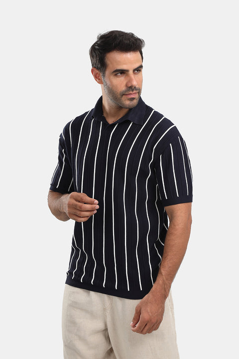 Polo Shirt Regular Fit Knitted Dark Blue