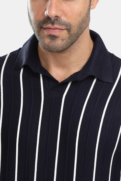 Polo Shirt Regular Fit Knitted Dark Blue