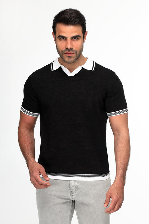 Polo Shirt Regular Fit Knitted Black