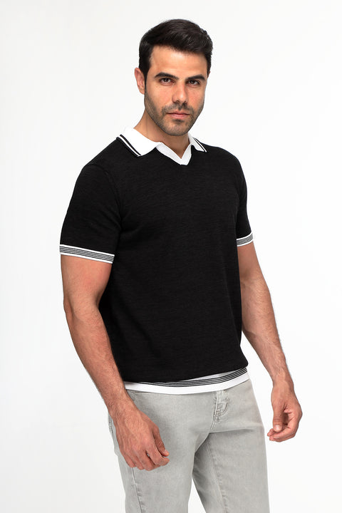 Polo Shirt Regular Fit Knitted Black