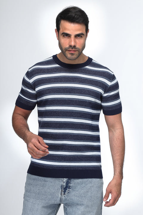 Regular Fit T-Shirt Knitted Dark Blue