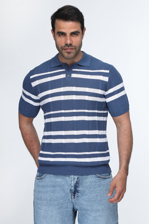 Polo Shirt Regular Fit Knitted Blue