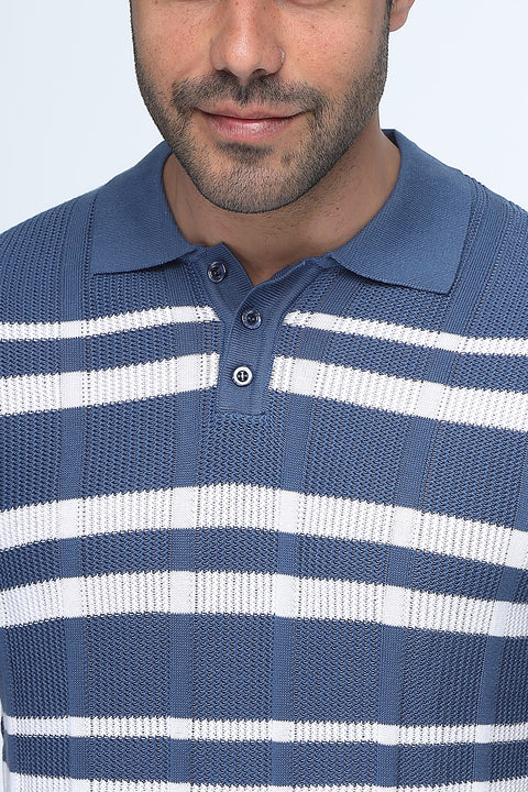 Polo Shirt Regular Fit Knitted Blue
