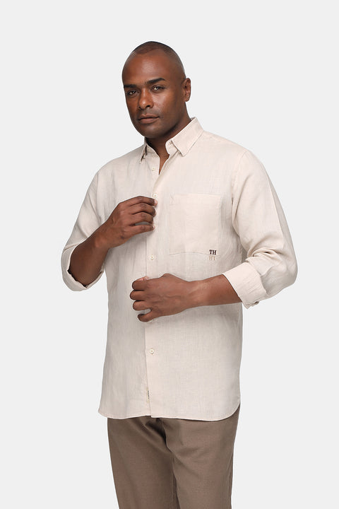 Regular Fit Linen Shirt Beige