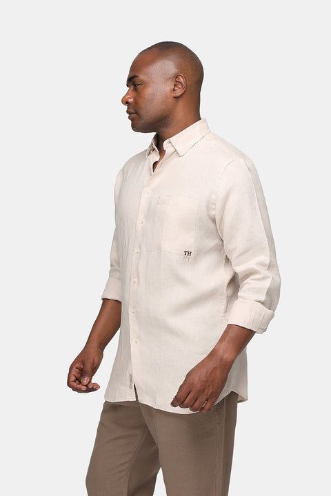 Regular Fit Linen Shirt Beige