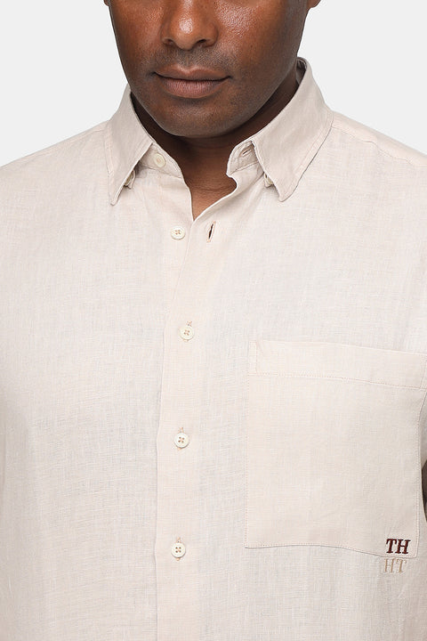 Regular Fit Linen Shirt Beige