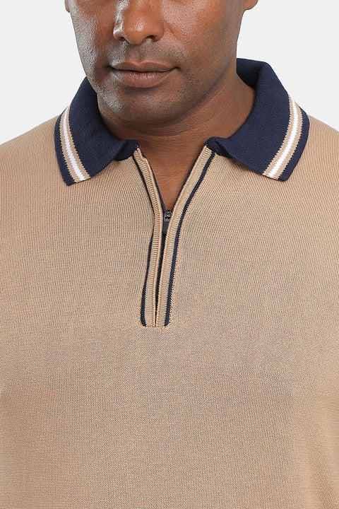 Polo Shirt Regular Fit Knitted Beige