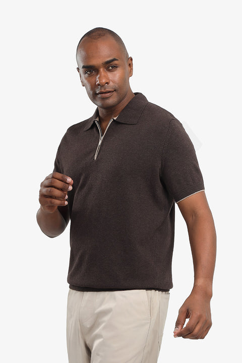 Polo Shirt Regular Fit Knitted Dark Brown