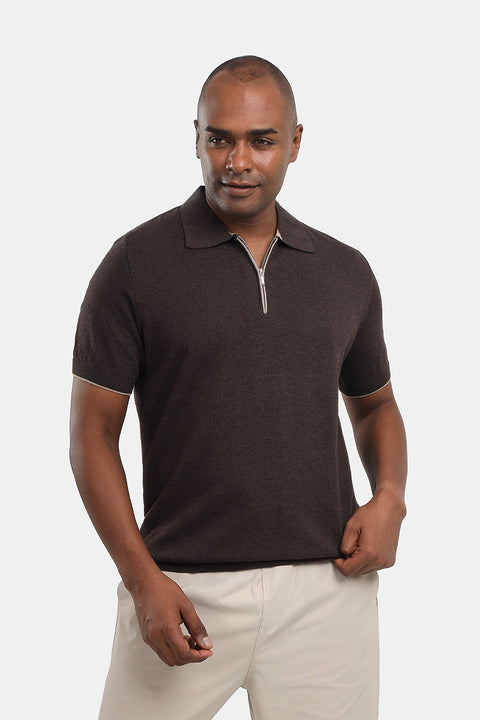 Polo Shirt Regular Fit Knitted Dark Brown