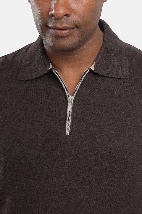 Polo Shirt Regular Fit Knitted Dark Brown