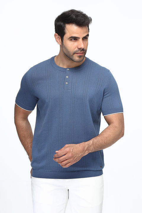 Regular Fit T-Shirt Knitted Blue