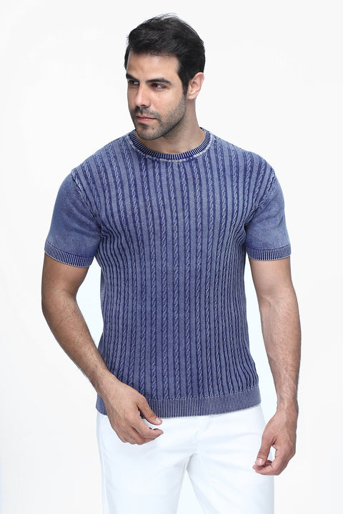 Regular Fit T-Shirt Knitted Blue