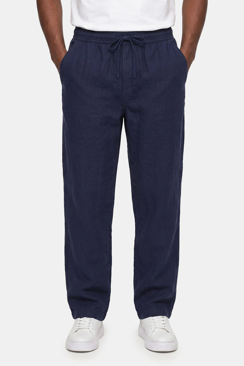 Slim Straight pants Linen Dark Blue