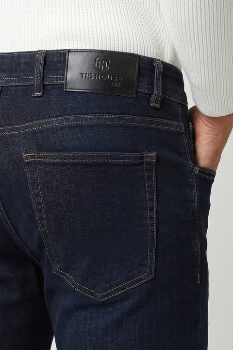 Slim Straight Fit Trousers Jeans Dark Blue