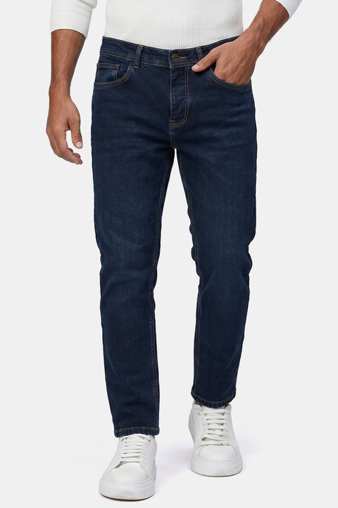 Slim Straight Fit Trousers Jeans Dark Blue