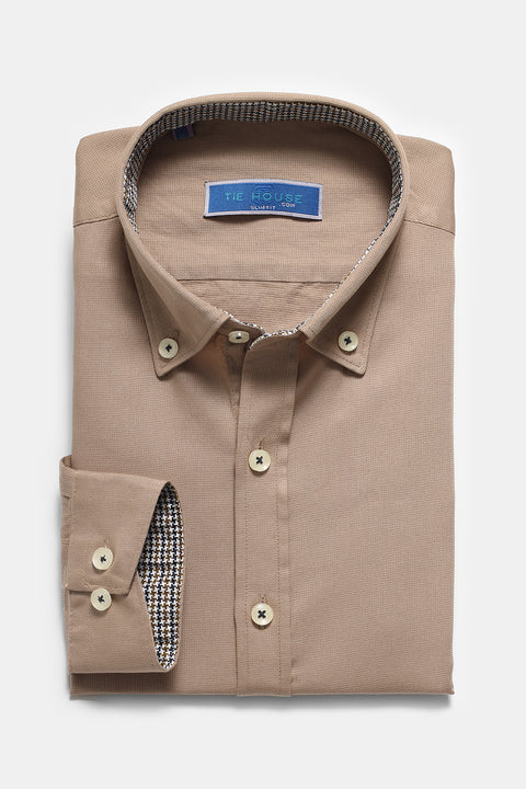 Semi Classic Shirt Slim Fit 100% Cotton Beige