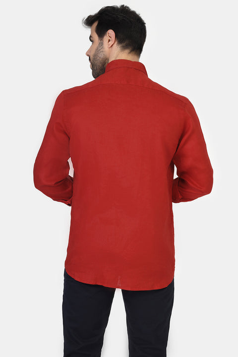 Slim Fit Linen Shirt Dark Red
