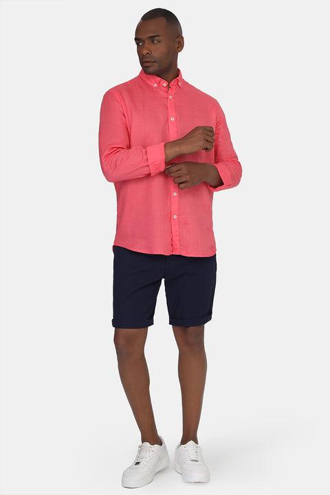 Slim Fit Linen Shirt Pink