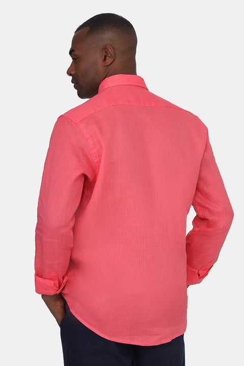 Slim Fit Linen Shirt Pink