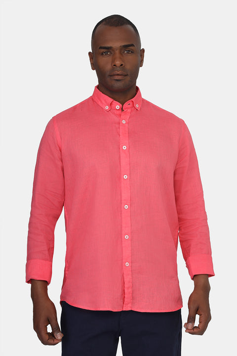 Slim Fit Linen Shirt Pink