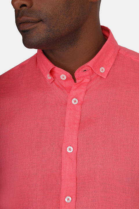 Slim Fit Linen Shirt Pink