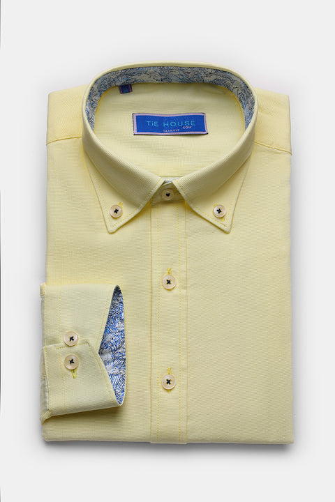 Semi Casual Shirt Slim Fit 100% Cotton Yellow
