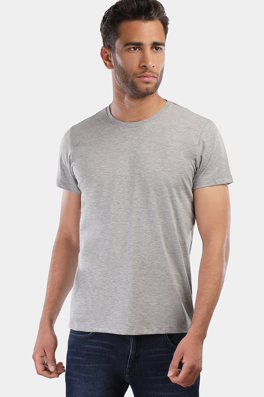New Fit Plain Round T-Shirt Light Gray - TIE HOUSE