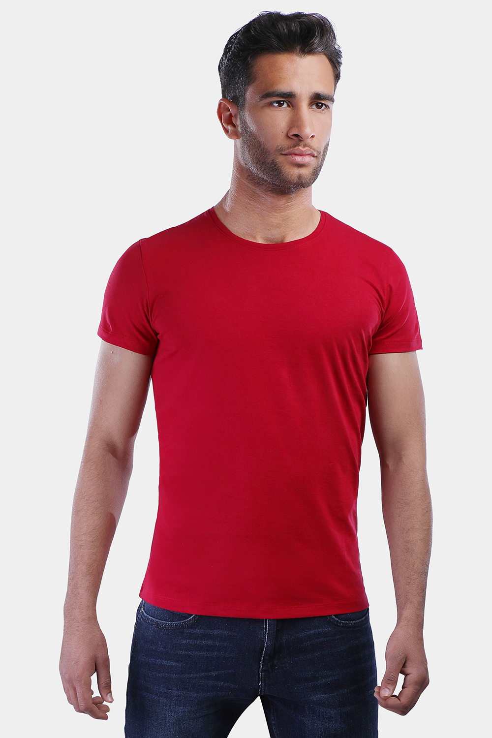 New Fit Plain Round T-Shirt Red - TIE HOUSE