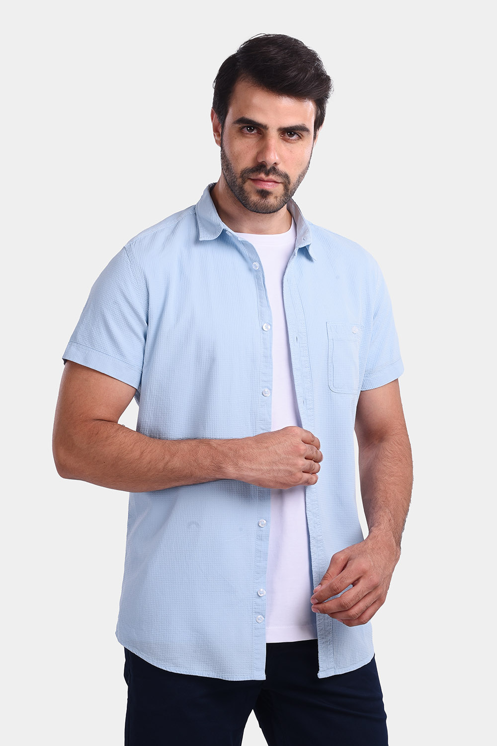 Slim Fit Half sleeve shirt Light Blue - TIE HOUSE