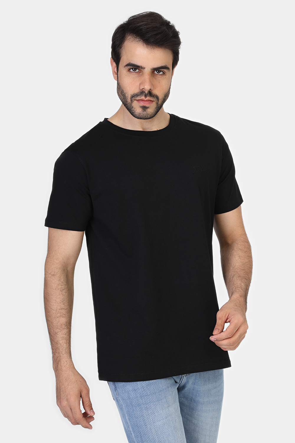 Regular Fit Round T-Shirt Black - TIE HOUSE