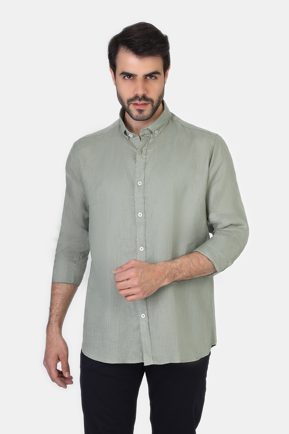 Slim Fit Linen Shirt Green - TIE HOUSE