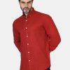 Slim Fit Linen Shirt Dark Red