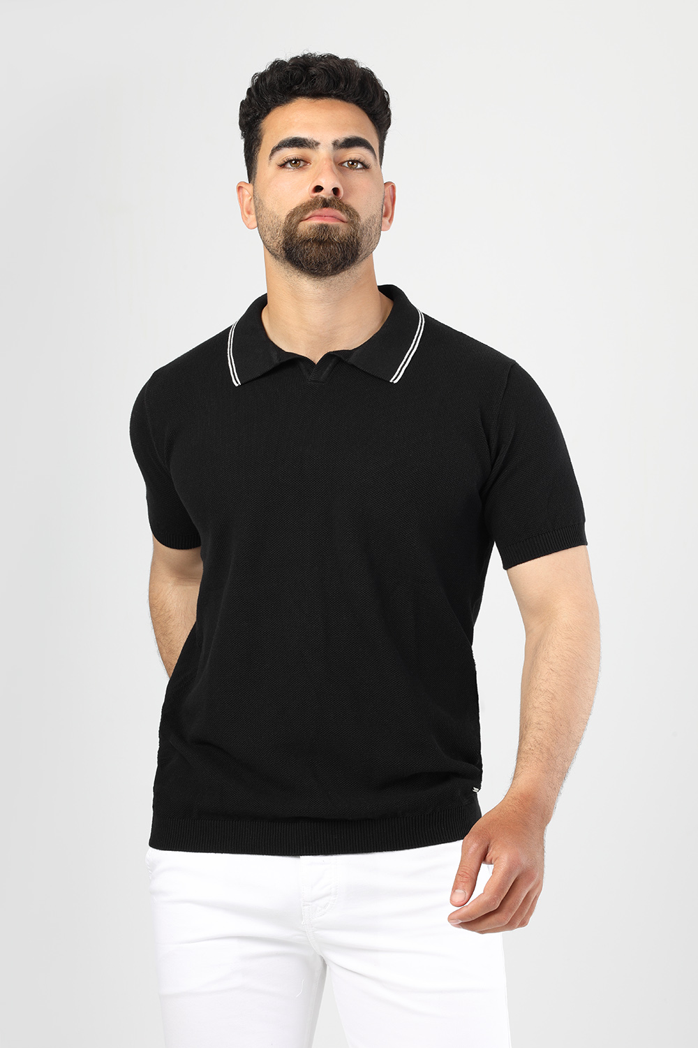 Polo Shirt Regular Fit Knitted Black - TIE HOUSE
