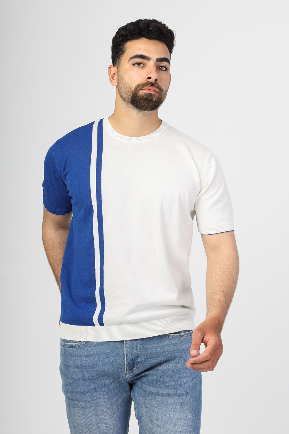 Regular Fit Knitted T-Shirt Blue - TIE HOUSE