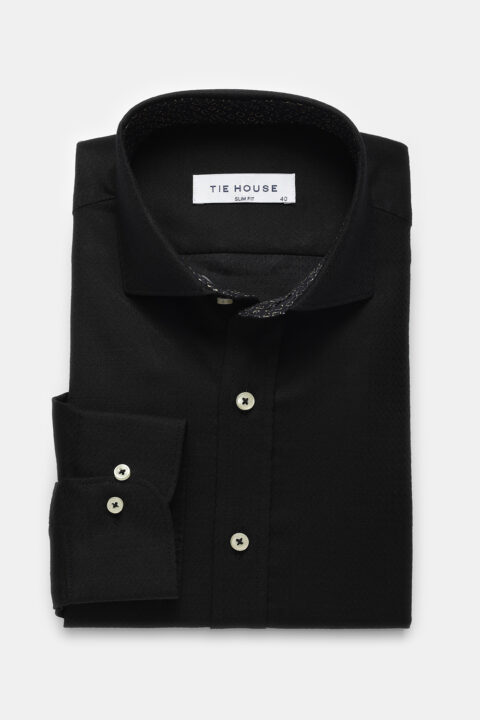Semi Classic Shirt Slim Fit 100% Cotton Black - TIE HOUSE